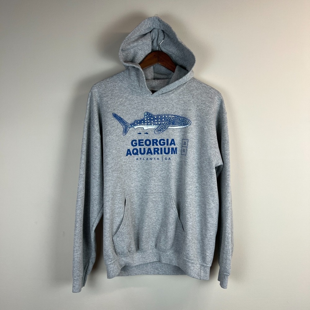 Vintage Georgia Aquarium Hoodie Sweatshirt Medium Gray Shark Graphic Unisex 2005